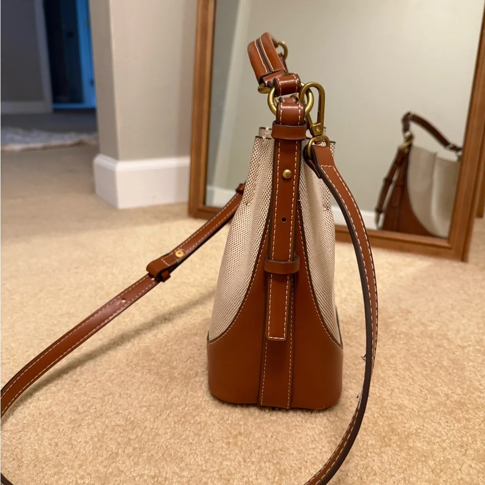 Zara Two-Tone Canvas and Leather Crossbody in Cream and Brown - Picture 3 of 5